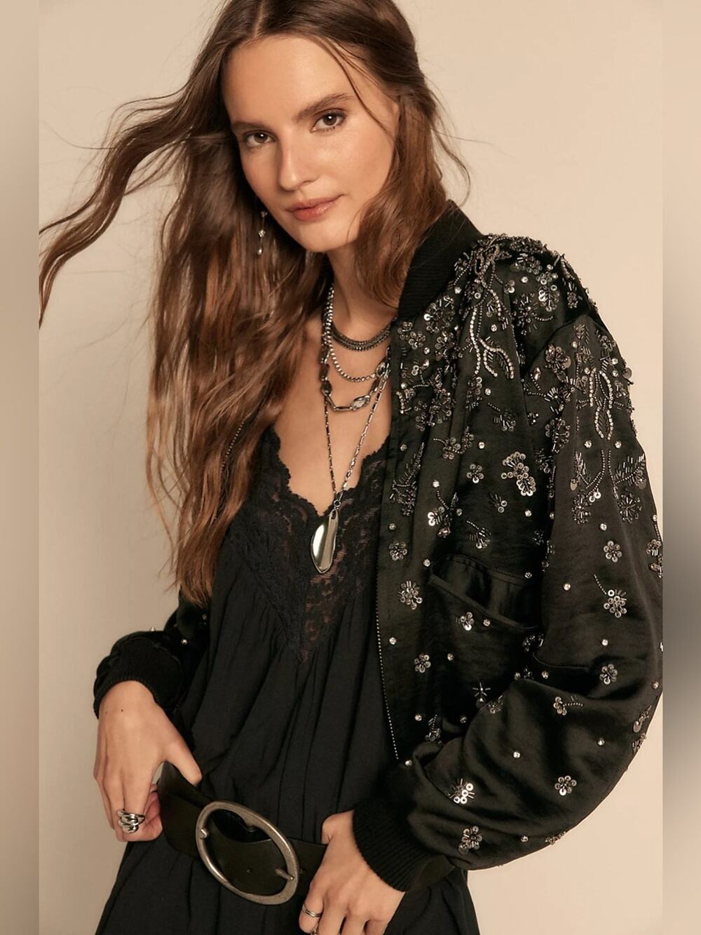 Free People Stassi Embellished Bomber